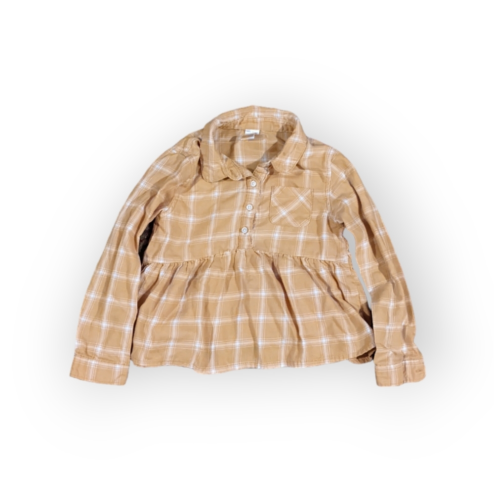 5T OshKosh B'Gosh Yellow Plaid Toddler Girl Half Button Up Shirt